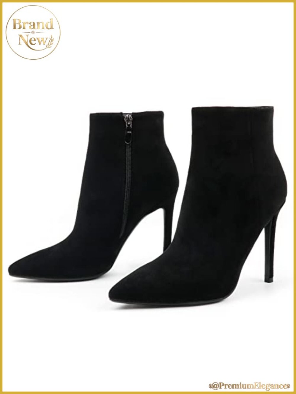 4IN Pointed Toe Stiletto Heel Ankle Booties Zipper Suede PU